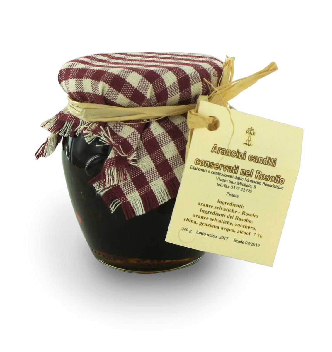 arancini canditi conservati nel rosolio-vasetto gr.240 della spezieria delle monache benedettine di pistoia