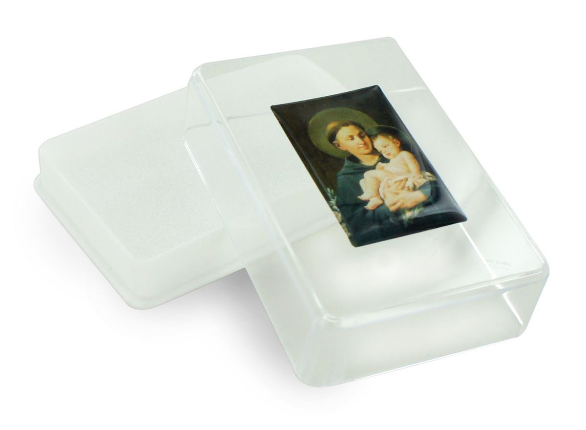 scatola portarosario con l'immagine di sant'antonio - 5 x 7 cm