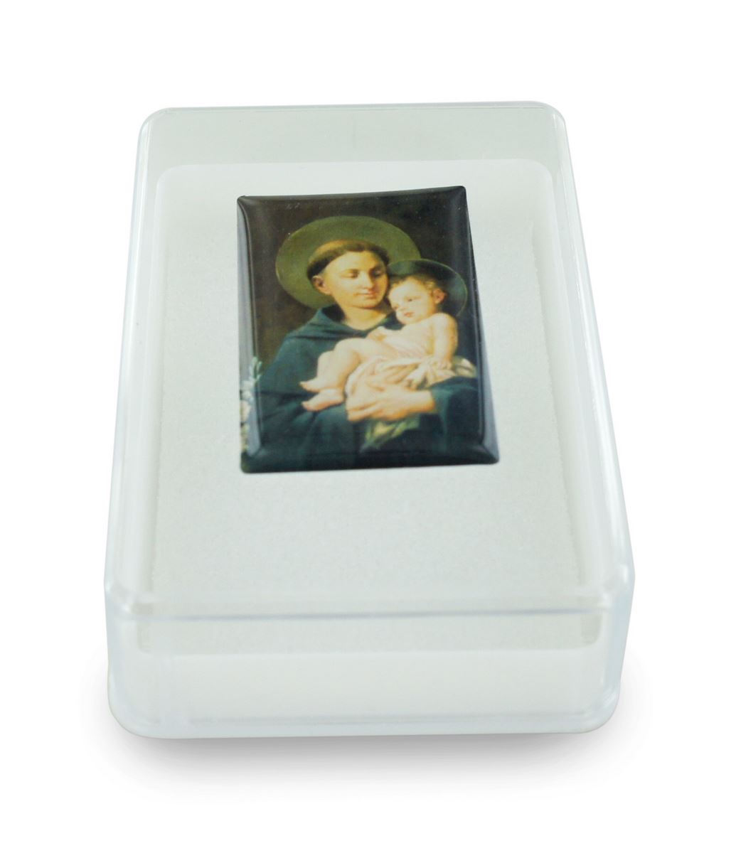 scatola portarosario con l'immagine di sant'antonio - 5 x 7 cm