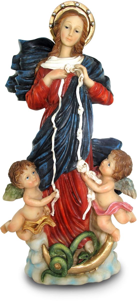 statua madonna che scioglie i nodi da 20 cm in confezione regalo con segnalibro in versione inglese