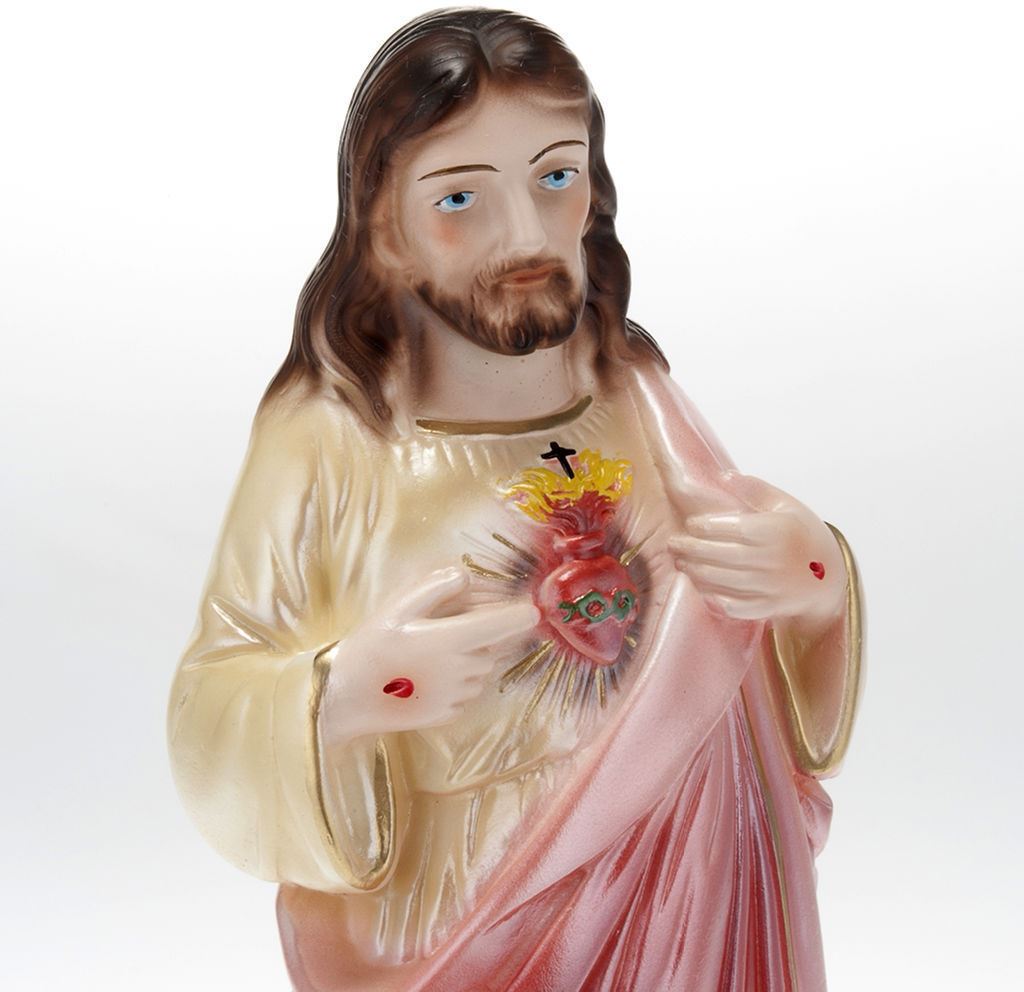 statua sacro cuore gesù in gesso madreperlato dipinta a mano - 20 cm