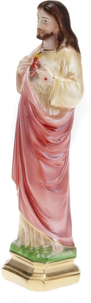 statua sacro cuore gesù in gesso madreperlato dipinta a mano - 20 cm
