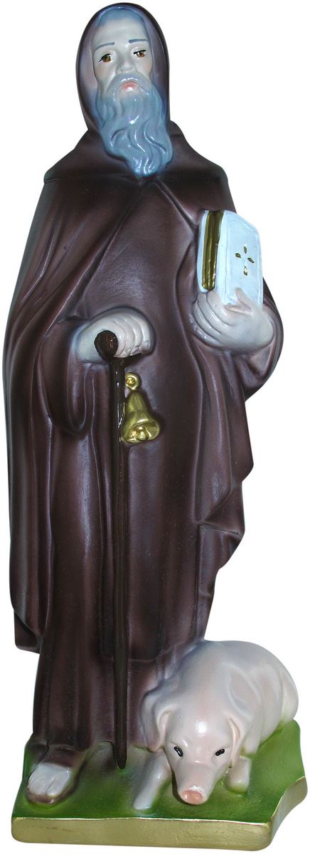 statua sant' antonio abate in gesso madreperlato dipinta a mano - 30 cm