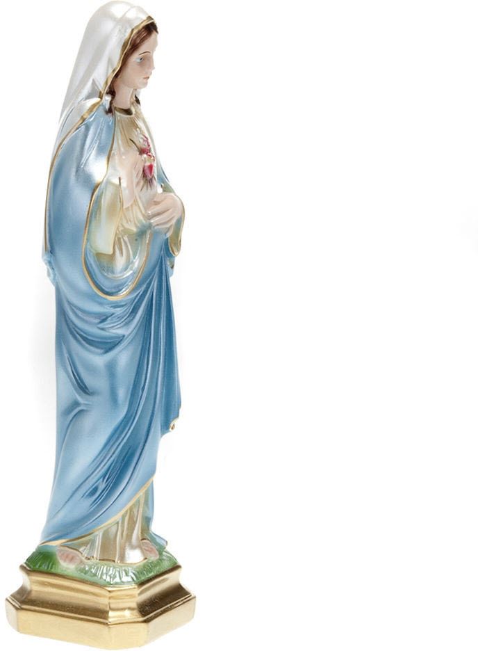 statua sacro cuore di maria in gesso madreperlato dipinta a mano - 30 cm