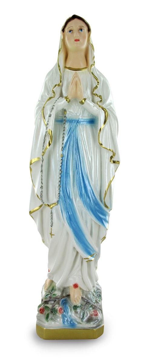 statua madonna di lourdes in gesso madreperlato dipinta a mano - 30 cm