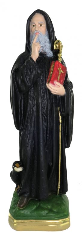 statua san benedetto in gesso madreperlato dipinta a mano - 30 cm