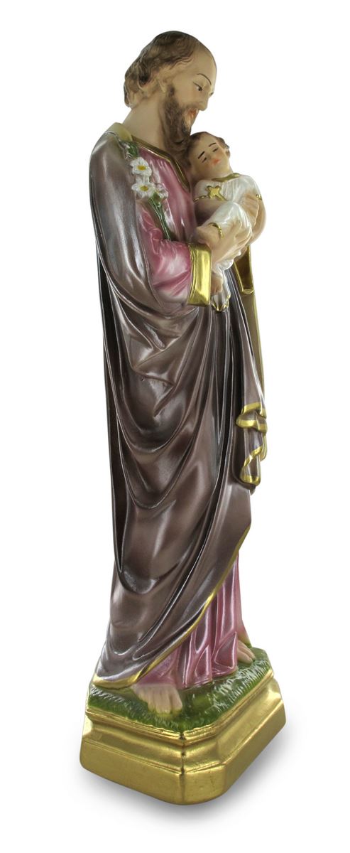statua di san giuseppe con bambino, in gesso madreperlato, dipinta a mano - 60 cm
