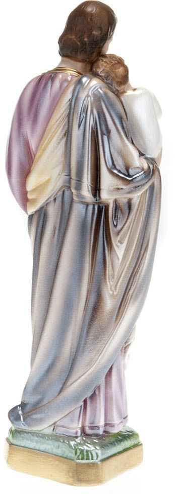 statua di san giuseppe con bambino, in gesso madreperlato, dipinta a mano - 60 cm