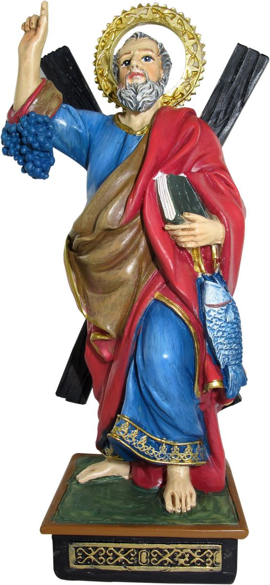ferrari & arrighetti statua di sant andrea da 12 cm in confezione regalo con segnalibro, statuetta personaggio religioso con scatola regalo decorativa, testi in it/en/es/fr