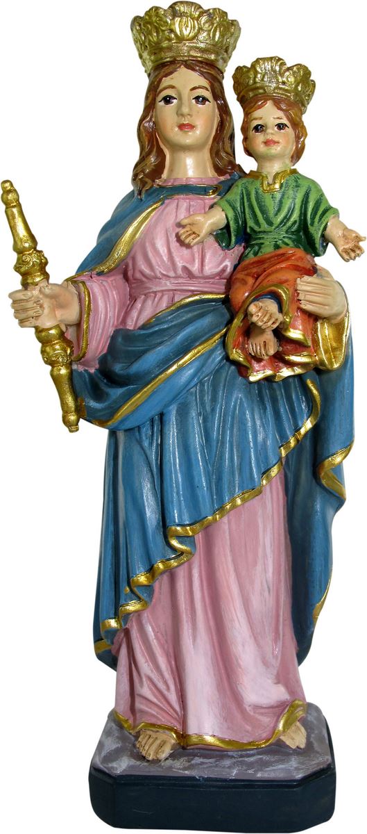 statua di maria ausiliatrice da 12 cm in confezione regalo con segnalibro in versione francese