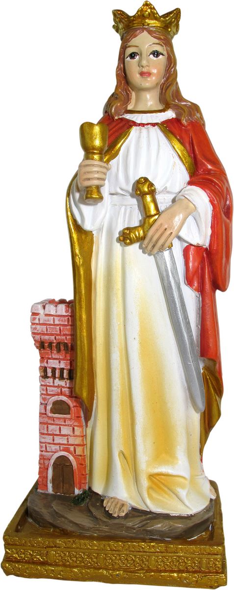 statua di santa barbara da 12 cm in confezione regalo con segnalibro in versione inglese