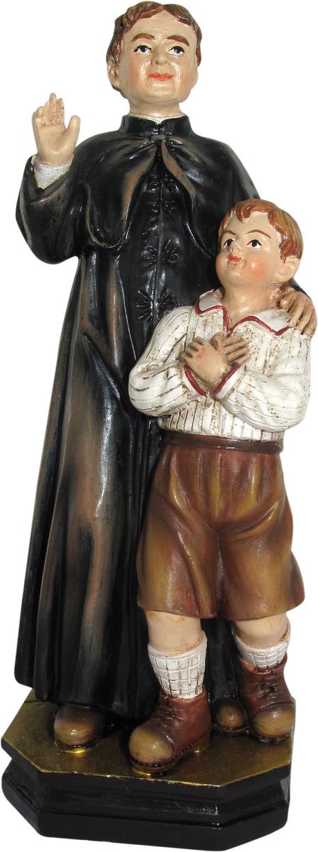 statua di san giovanni bosco con bambino da 12 cm in confezione regalo con segnalibro in versione francese