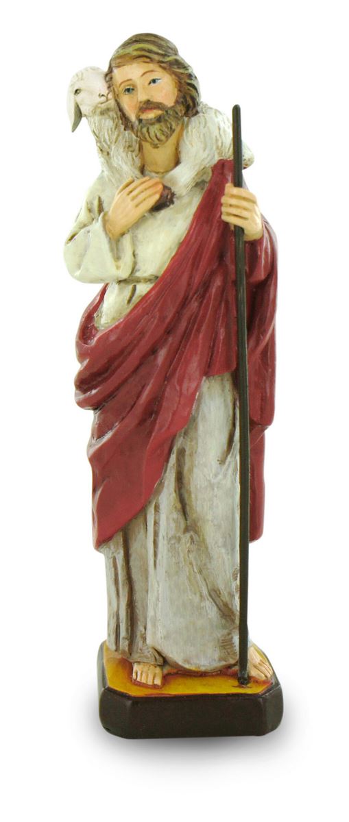 ferrari & arrighetti statua di cristo buon pastore di 12 cm in confezione regalo con segnalibro, statuetta personaggio religioso con scatola regalo decorativa, testi in it/en/es/fr