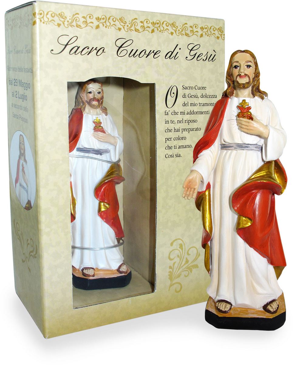 ferrari & arrighetti statua del sacro cuore di gesù da 12 cm in confezione regalo con segnalibro, statuetta personaggio religioso con scatola regalo decorativa, testi in it