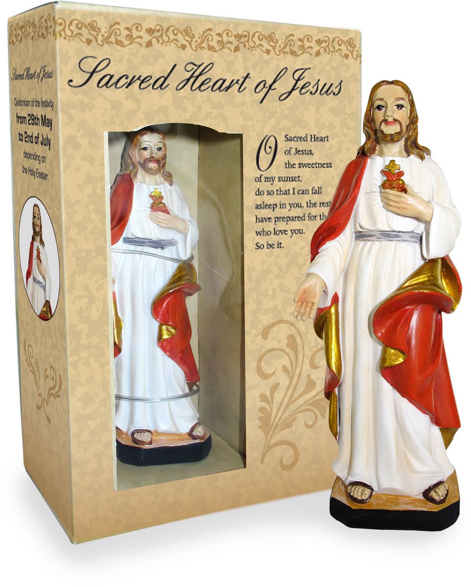 statua del sacro cuore di gesù da 12 cm in confezione regalo con segnalibro in versione inglese