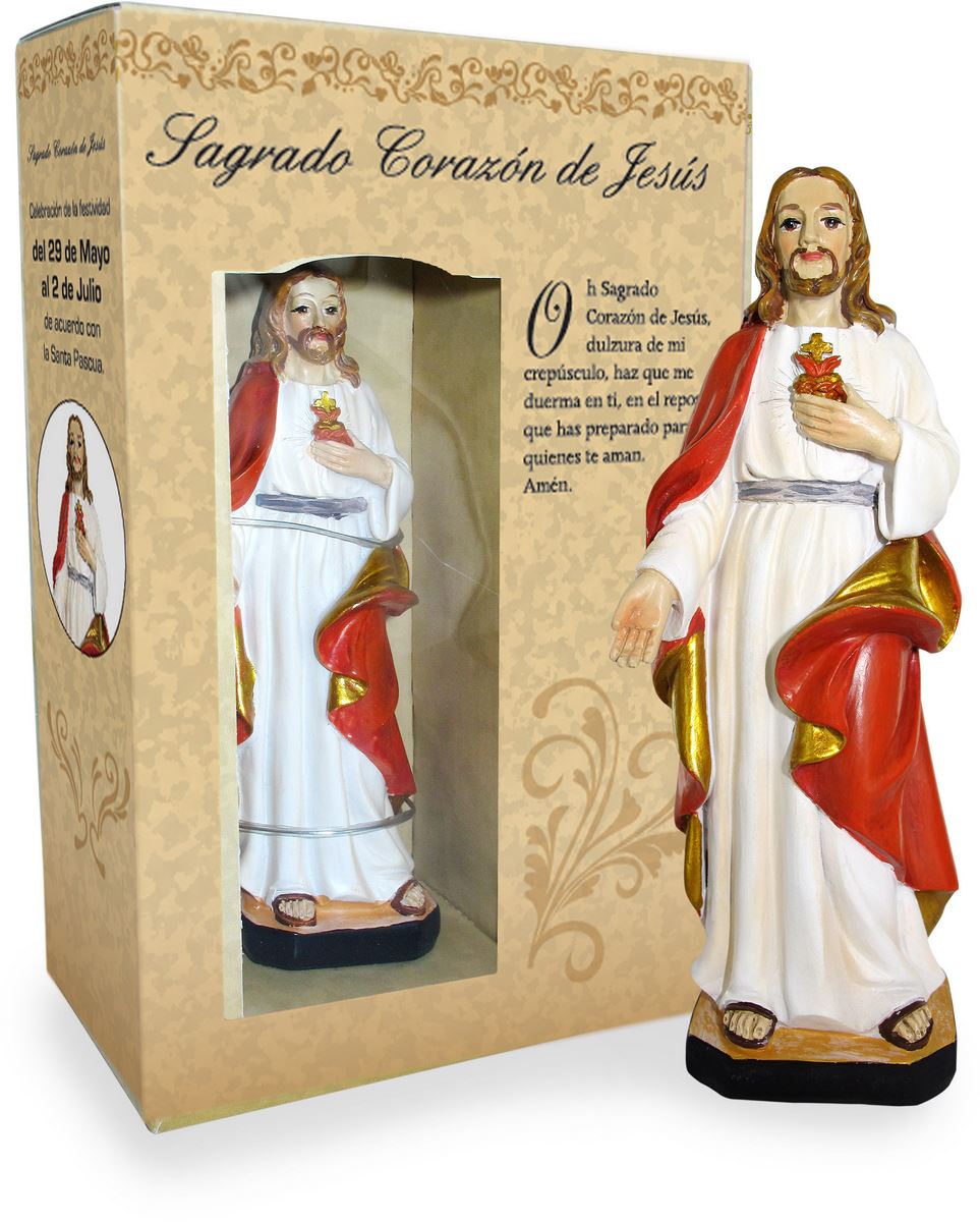 statua del sacro cuore di gesù da 12 cm in confezione regalo con segnalibro in versione spagnolo