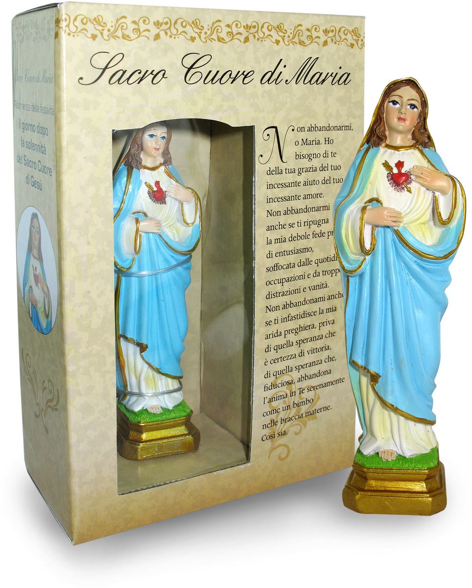 ferrari & arrighetti statua del sacro cuore di maria da 12 cm in confezione regalo con segnalibro, statuetta personaggio religioso con scatola regalo decorativa, testi in it