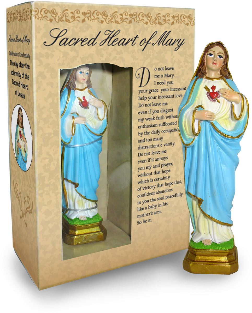 ferrari & arrighetti statua del sacro cuore di maria da 12 cm in confezione regalo con segnalibro, statuetta personaggio religioso con scatola regalo decorativa, testi in inglese