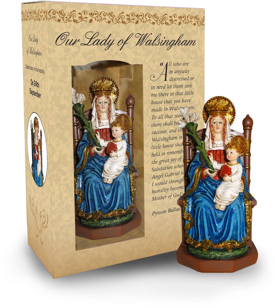 statua di madonna di walsingham (cattolica) da 12 cm in confezione regalo con segnalibro in versione inglese