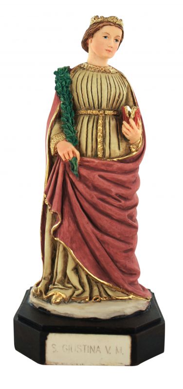 statua di santa giustina da 12 cm in confezione regalo con segnalibro in it/en/de/fr