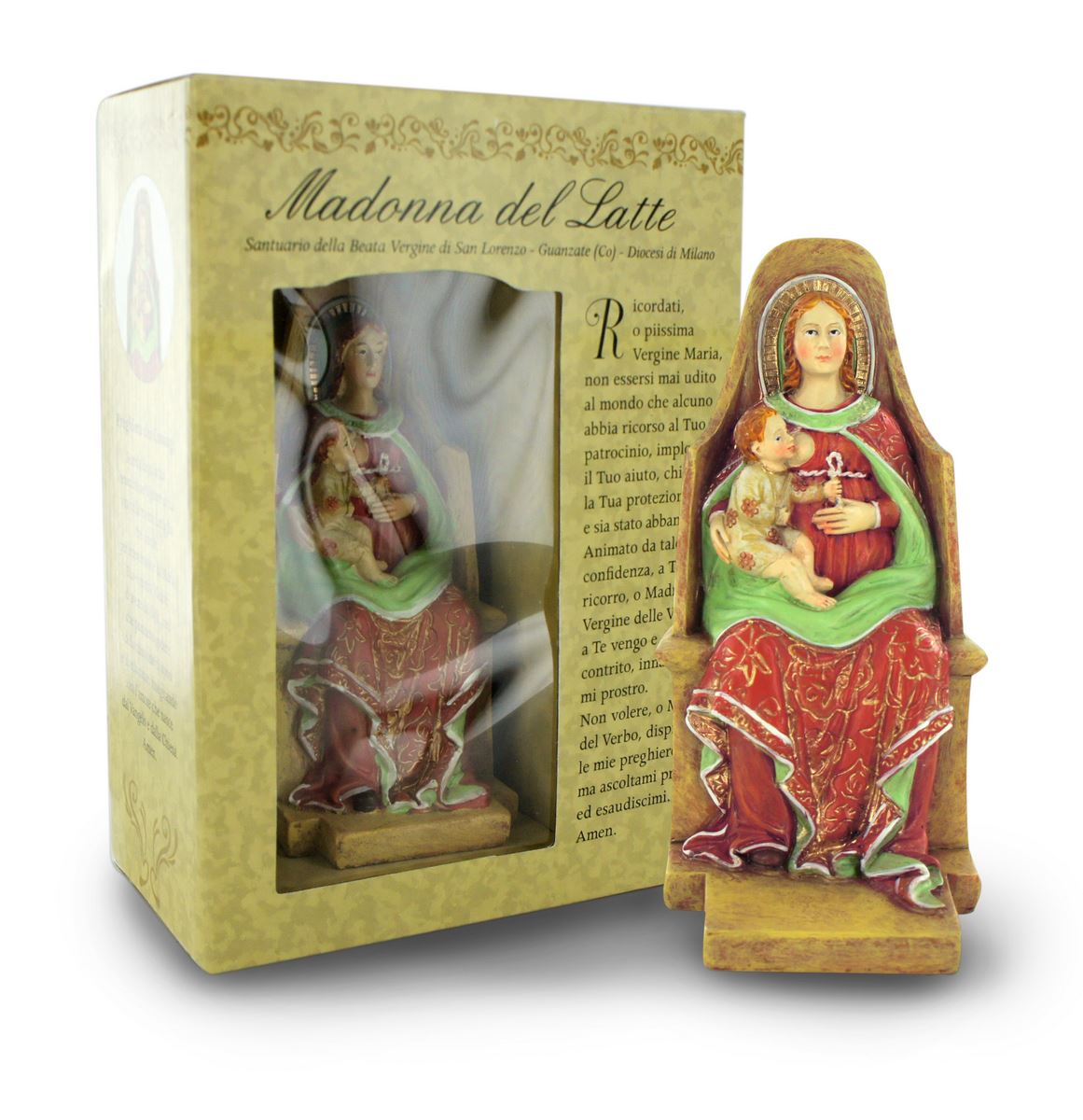 statua della madonna del latte di guanzate da 12 cm in confezione regalo con segnalibro