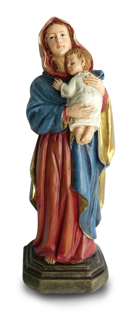 ferrari & arrighetti statua della madonna ferruzzi da 12 cm in confezione regalo con segnalibro, statuetta personaggio religioso con scatola regalo decorativa, testi in it/en/es/fr