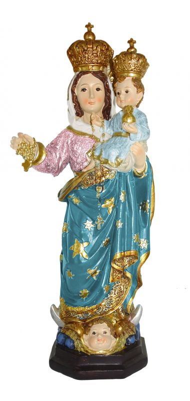statua della madonna del rosario da 12 cm in confezione regalo con segnalibro in it/en/es/fr