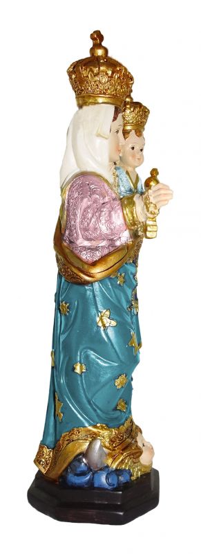 statua della madonna del rosario da 12 cm in confezione regalo con segnalibro in it/en/es/fr