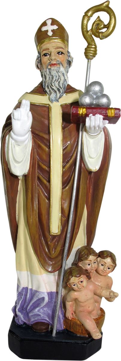 statua di san nicola da 12 cm in confezione regalo con segnalibro in versione francese