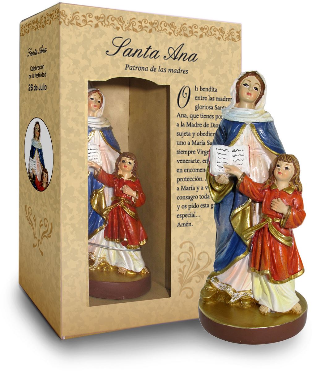 statua di sant'anna da 12 cm in confezione regalo con segnalibro in versione spagnolo