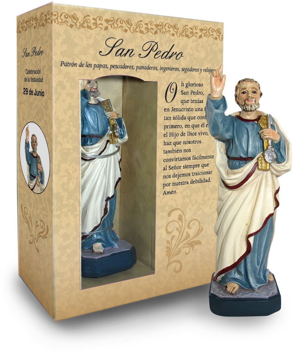 statua di san pietro da 12 cm in confezione regalo con segnalibro in versione spagnolo