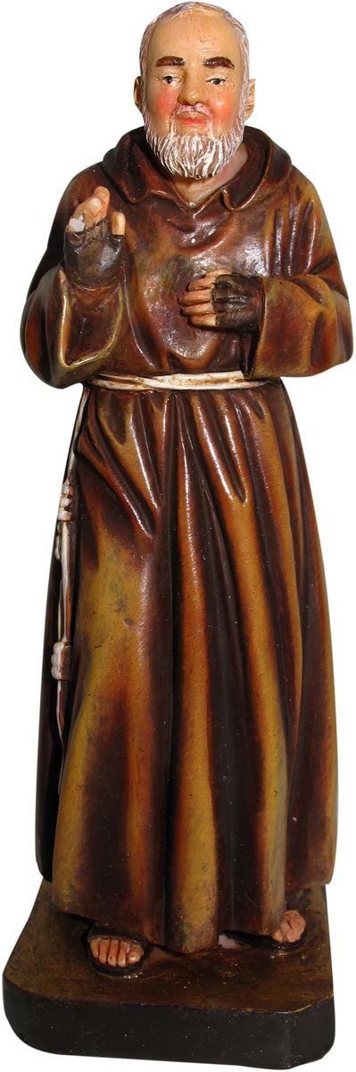 statua di san pio da 12 cm in confezione regalo con segnalibro in it/en/es/fr