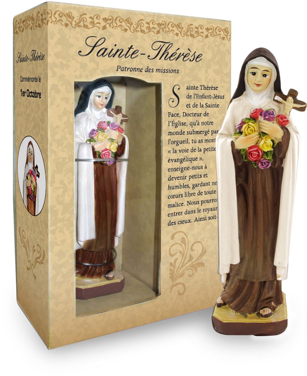 statua di santa teresa di lisieux da 12 cm in confezione regalo con segnalibro in versione francese