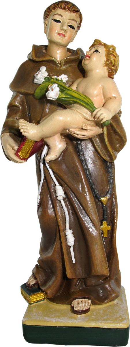 statua di sant'antonio da 20 cm in confezione regalo con segnalibro in it/en/es/fr
