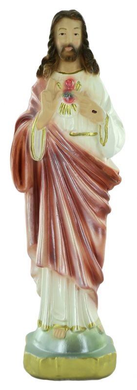 statua sacro cuore di gesù in gesso madreperlato dipinta a mano - 15 cm