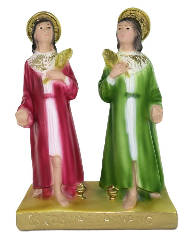 statua santi cosma e damiano in gesso dipinta a mano - 20 cm