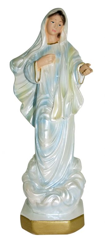 statua madonna di medjugorje in gesso madreperlato dipinta a mano - 20 cm