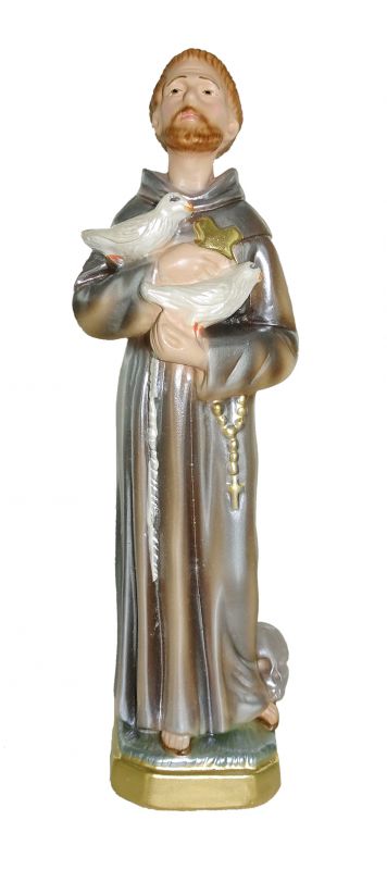 statua san francesco in gesso madreperlato dipinta a mano - 20 cm