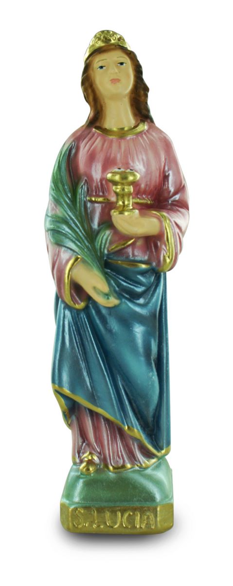 statua santa lucia in gesso madreperlato dipinta a mano - 20 cm