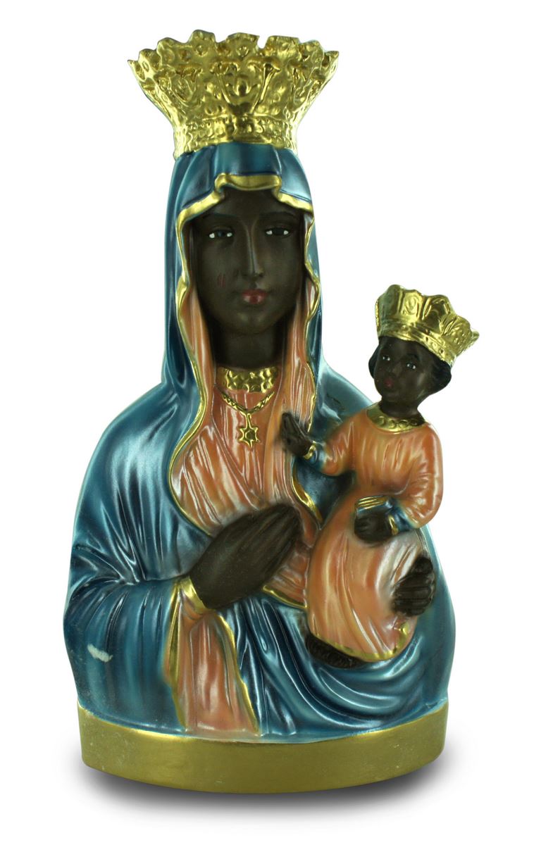 statua madonna di czestochowa in gesso madreperlato dipinta a mano - 25 cm