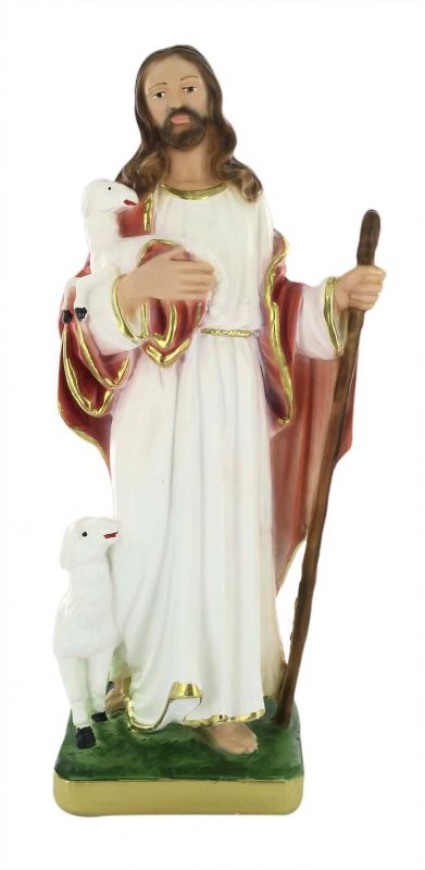 statua gesù buon pastore in gesso dipinta a mano - 30 cm