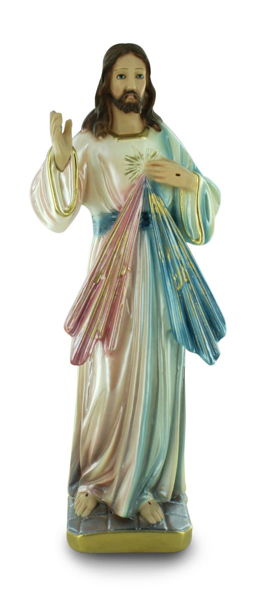 statua gesù misericordioso in gesso madreperlato dipinta a mano - 30 cm