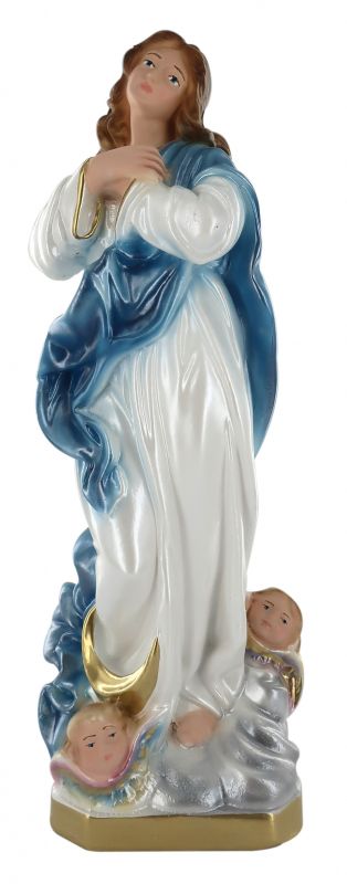 statua madonna con angeli in gesso madreperlato dipinta a mano, immacolata concezione di murillo - 30 cm