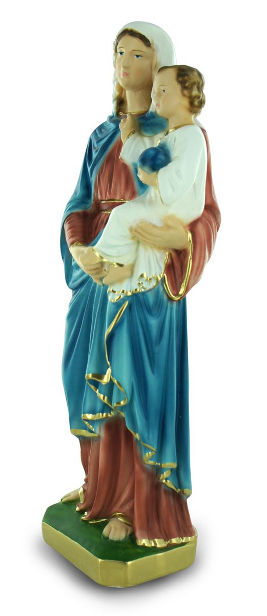 statua madonna con bambino in gesso dipinta a mano - 30 cm