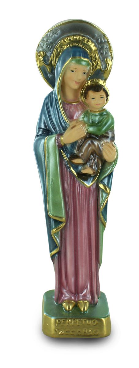 statua madre del perpetuo soccorso in gesso madreperlato dipinta a mano - 30 cm