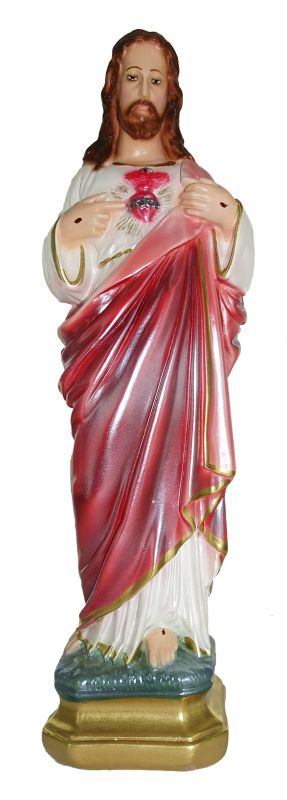 statua sacro cuore di gesù in gesso madreperlato dipinta a mano - 30 cm