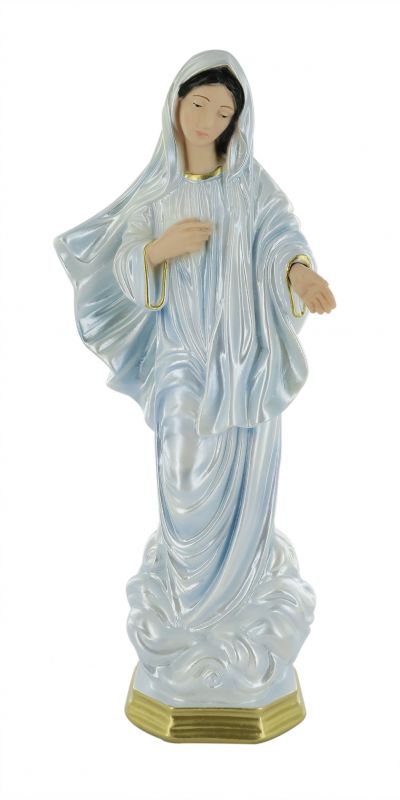 statua madonna di medjugorje in gesso madreperlato dipinta a mano - 33 cm