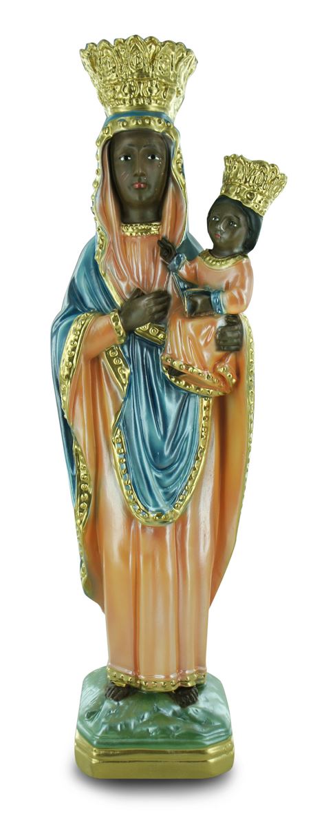 statua madonna di czestochowa in gesso madreperlato dipinta a mano - 35 cm