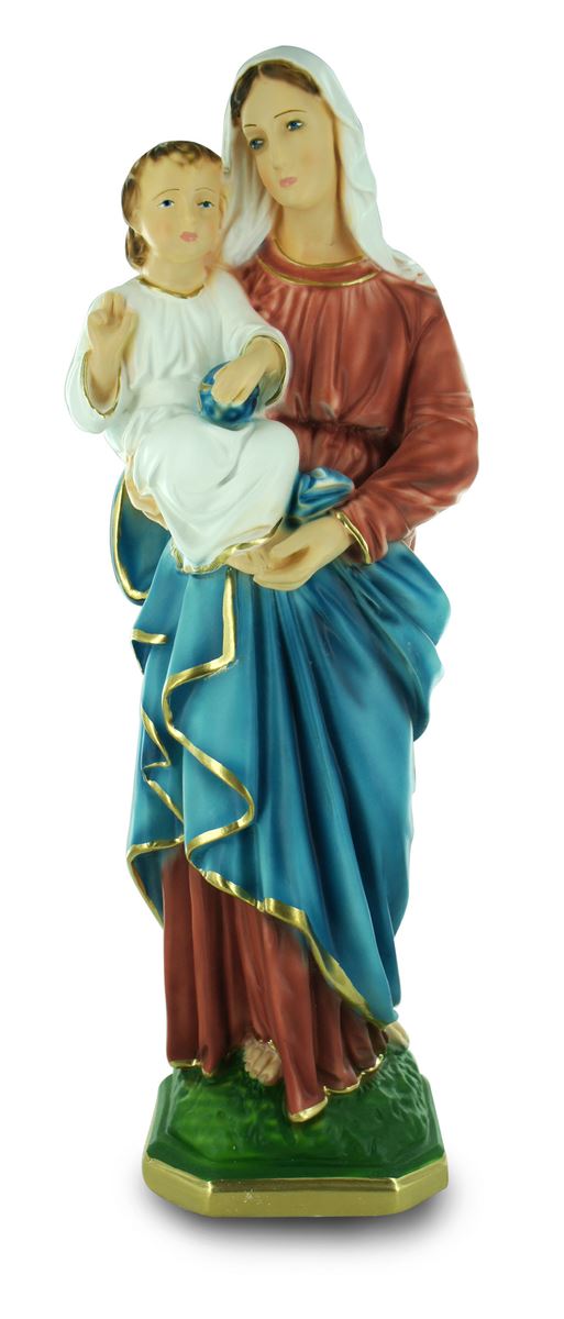 statua madonna con bambino in gesso dipinta a mano - 40 cm