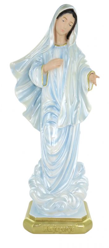 statua madonna di medjugorje in gesso madreperlato dipinta a mano - 40 cm